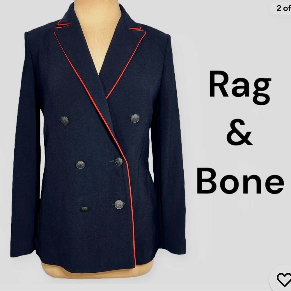 Black Double-Breasted Blazer with Red Trim rag and bone size 8